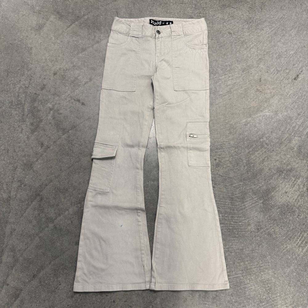 Women's Mudd Low Rise Flare Pants Cream Cargo Earthtone Indie Boho 27x29